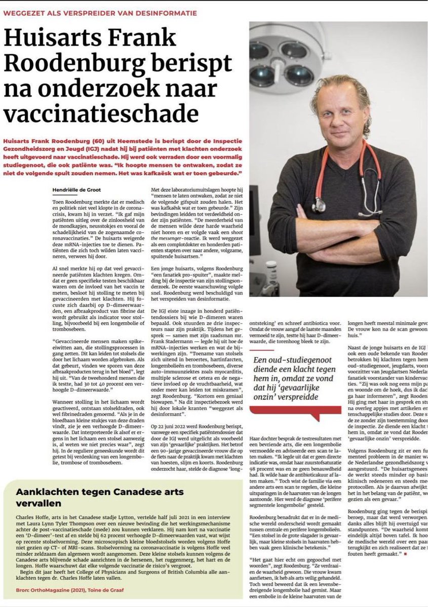 krekelstein3's tweet photo. Lezon, huiveron en delon!  💥👇

Huisarts Frank Roodenburg berispt na onderzoek naar vaccinatieschade.