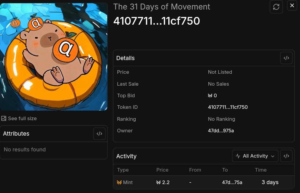 Gmove and Gcapy capy everyone ❤️

3 days ago i had mint capybara day 7 movernance from The 31 days of Movement, Dont forget to mint cuz just have 1000 supply. 
Let's Gogo Capy Capy ❤️❤️🎉🎉

#mintcapy 
<a href="/movernance/">Movernance</a> from @movementlabsxyz