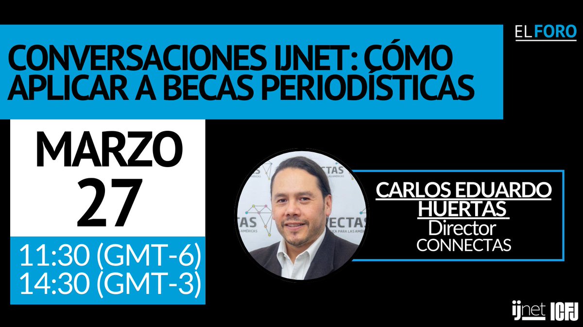 📝¿Cómo aplicar a becas periodísticas? ¿De qué manera puedes evitar los errores más comunes que se cometen?
🗨️No te quedes afuera de esta conversación online del Foro de IJNet junto a Carlos Eduardo Huertas, de <a href="/ConnectasOrg/">CONNECTAS</a> 
ijnet.org/es/opportunity…