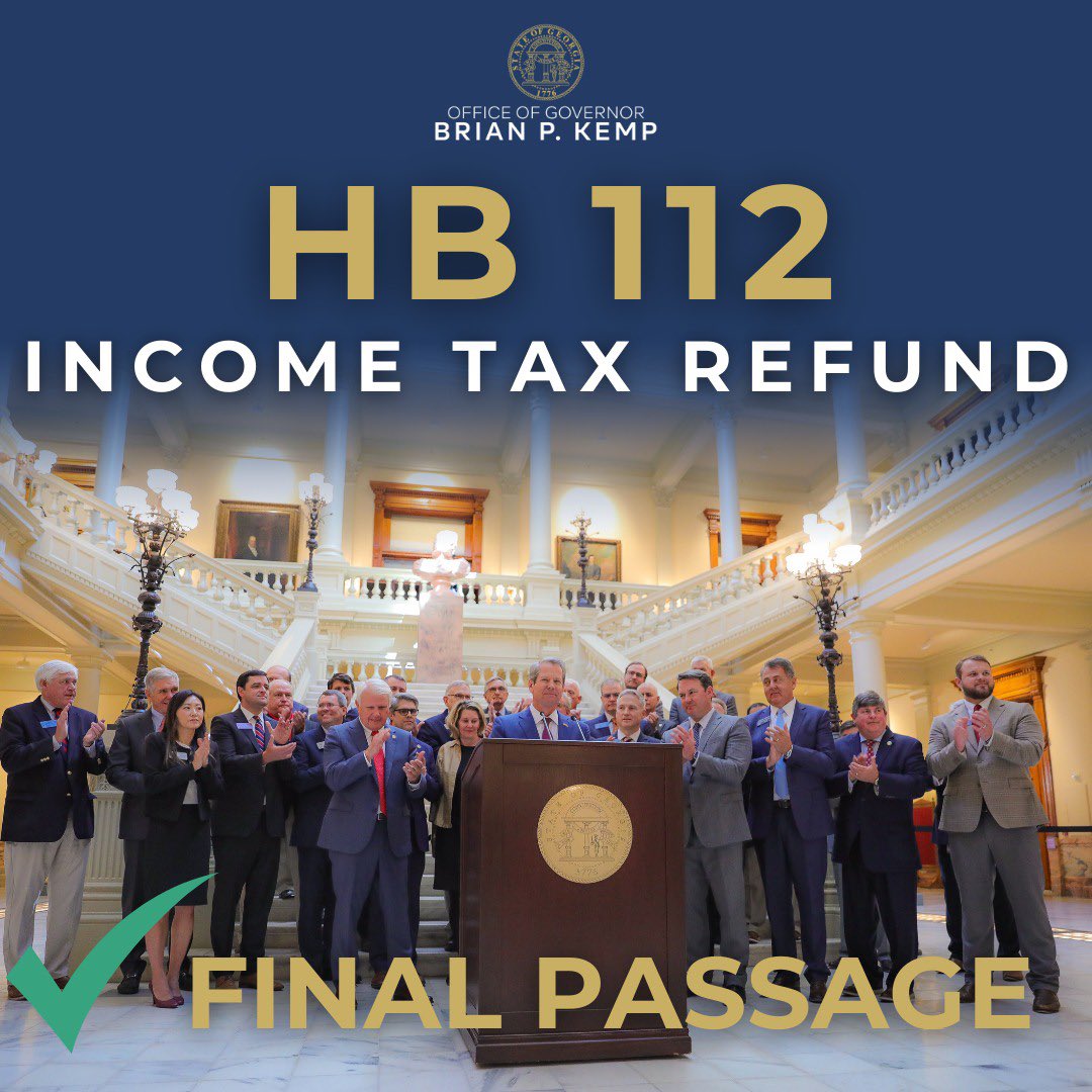 matthew_gambill's tweet image. The state income tax cut and tax refund bills have completed the legislative process and are now pending the Governor's signature. I am proud to have co-sponsored both bills. #gapol 🇺🇸