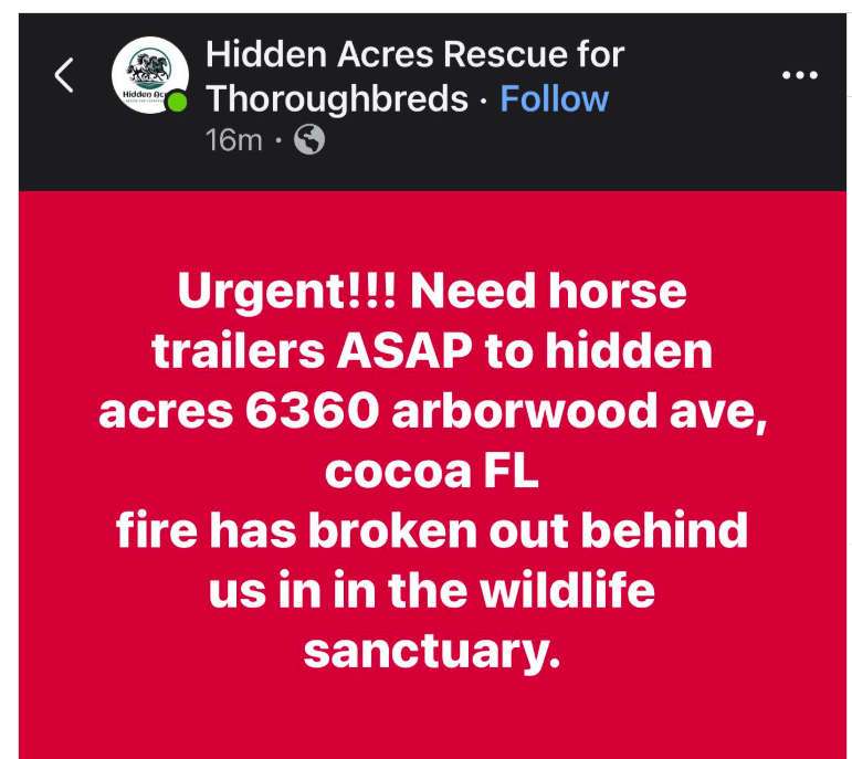 See this Instagram post by @thespacecoastrocket instagram.com/p/DHg94YaTW5u/… 

Central Florida Horse Rescue is asking for help evacuating the horses /animals . If you have a horse trailer in the Cocoa Beach area please respond