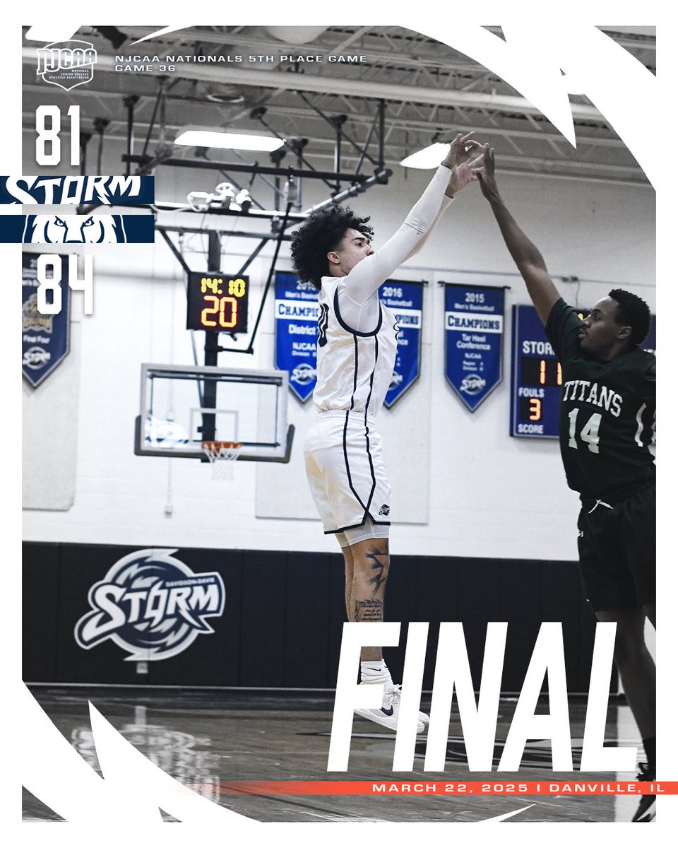 DDCCStormMBB's tweet image. Your Storm wrap up season at 31-5 with a 6th place finish in the national tournament.
Lamonte Cousar 27pts 4stl
Aden Taylor 19pts 5reb 4stl
Jaylen Wilkerson 12pts
Ethan English 11pts 6reb 8ast
#juco #bball #njcaa #danville #marchmadness