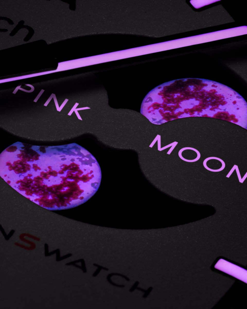Swatch's tweet photo. MISSION TO THE PINK MOONPHASE captivates with its lunar briliance. Available from April 1 for a limited time. The pink Rolling Planets on social media show you where to find it! #MoonSwatch #OMEGAxSwatch #Swatch

https://t.co/R5EA7rwL9s https://t.co/NX67bTERO0