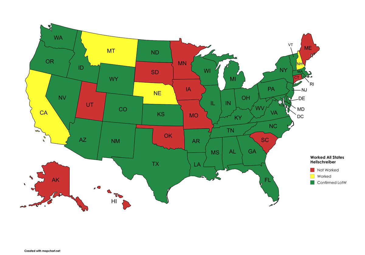 Looking for the following states for #Hellschreiber Worked All States. Any DX stations would also be appreciated! #hamr