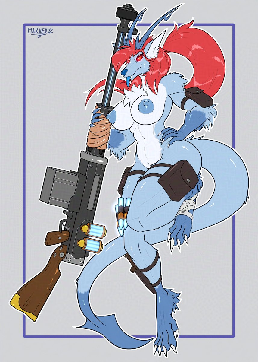 Eggcellent_12's tweet photo. Comm for Runefang115Vanguard, featuring a large gal with a large gun. https://t.co/1YeKz2rkH5