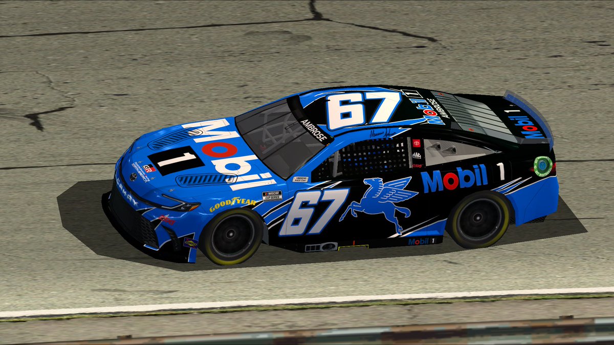CR48Designs's tweet photo. Here's an updated 2025 version for Marcos Ambrose with the number 67 with blue replacing the gold.
Both the 50 and 67 cars are available for download on stunodracing and armory digital resources.
#nr2003 https://t.co/nZz2RfLQ5l