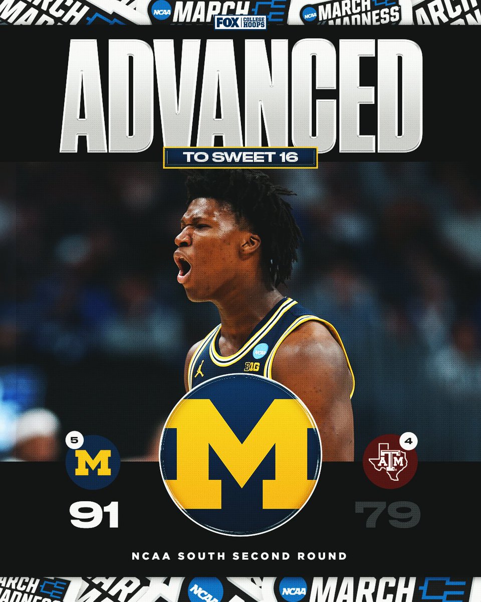 GO BLUE 〽️

<a href="/umichbball/">Michigan Men's Basketball</a> advances to the Sweet 16 #MarchMadness