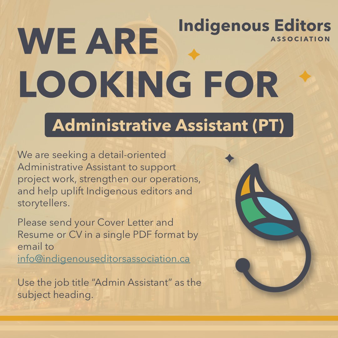We’re hiring! 

The Indigenous Editors Association is seeking a part‐time, remote Administrative Assistant. For full job details, please visit our LinkedIn post: linkedin.com/posts/indigeno…. 

Kindly share with your network!