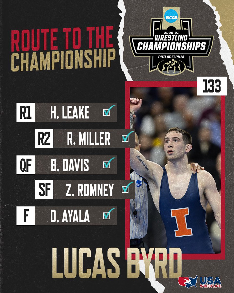 NCAA Championship Finals – 133 pounds #NCAAWrestling25

Lucas Byrd (Illinois) won in TB-2 by riding time over Drake Ayala (Iowa), TB-2 (RT) 3-2

Byrd wins his first national title!