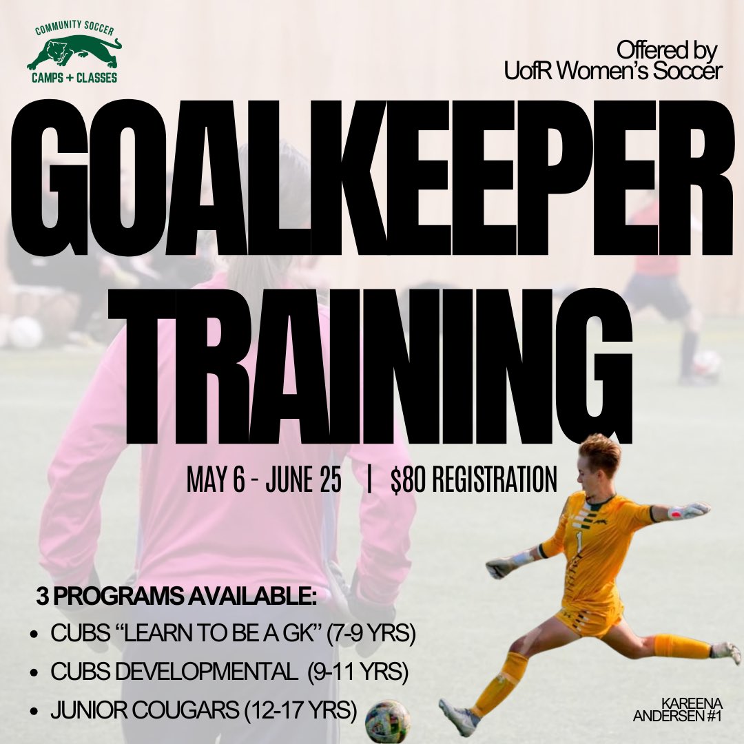 We are offering 3 BRAND NEW goalkeeping classes running between May through June! With 3 options to choose from you can select the program that fits your level best!

1️⃣ Cubs “Learn to Be a GK”
2️⃣ Cubs Developmental 
3️⃣ Junior Cougars

Registration open now! Link in our bio😸