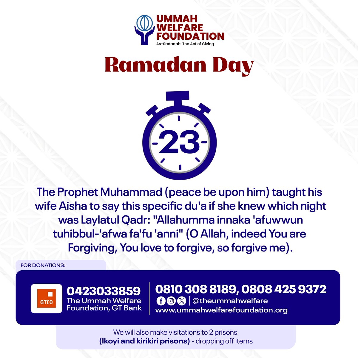 TheUmmahWelfare's tweet photo. #RamadanDay23. This beautiful dua encapsulates the essence of seeking Allah's forgiveness, especially on the blessed night of #LaylatulQadr. It reminds us of Allah's attribute of being Al-Afuww (#TheForgiving).
Let's make this dua a part of our supplication during this period. https://t.co/7rjY022LkK