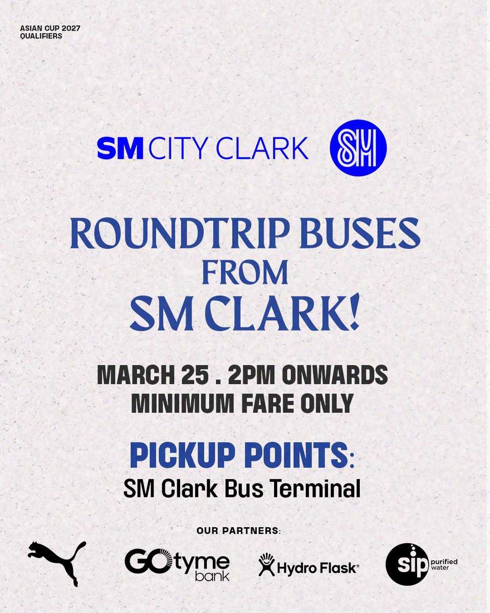 pmnft_official's tweet photo. Heading to the Philippines vs. Maldives match on March 25 from Pampanga or Tarlac?

From Pampanga: roundtrip bus rides starting from 2PM

From Capas, Tarlac: roundtrip shuttles starting from 3PM

Minimal fares only

Match tickets available at https://t.co/IIwc90eQWv https://t.co/44AV7Z4uGW