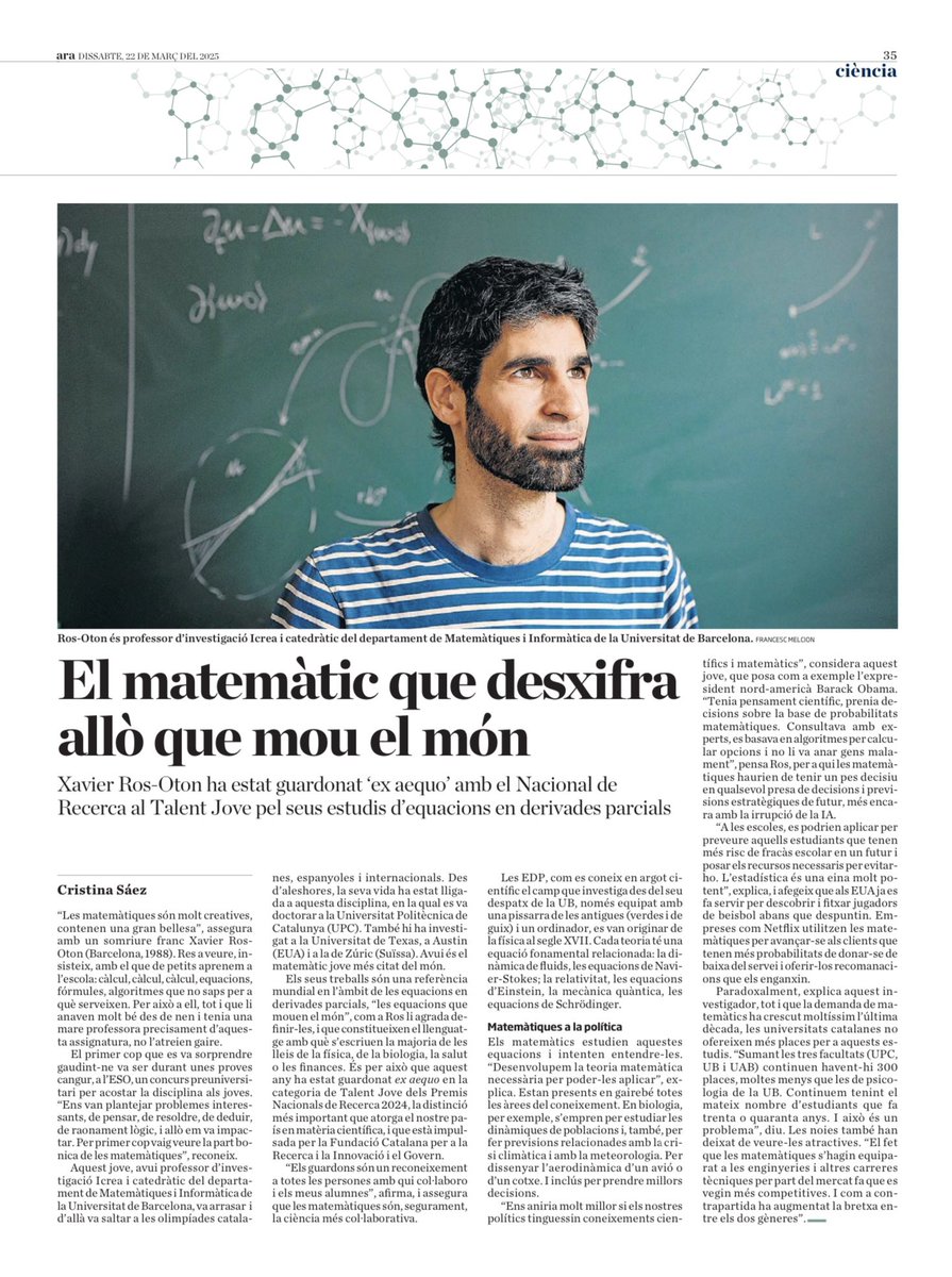CangurCAT's tweet photo. Entrevista a Xavier Ros-Oton (@ros_xavi), Premi Nacional de Recerca 2024 al Talent Jove

Amb les #provesCangur va descobrir  que les matemátiques van  molt més enllà que els càlculs … i per primer cop va veure la part bonica de les matemàtiques https://t.co/mqZDvSpcDV