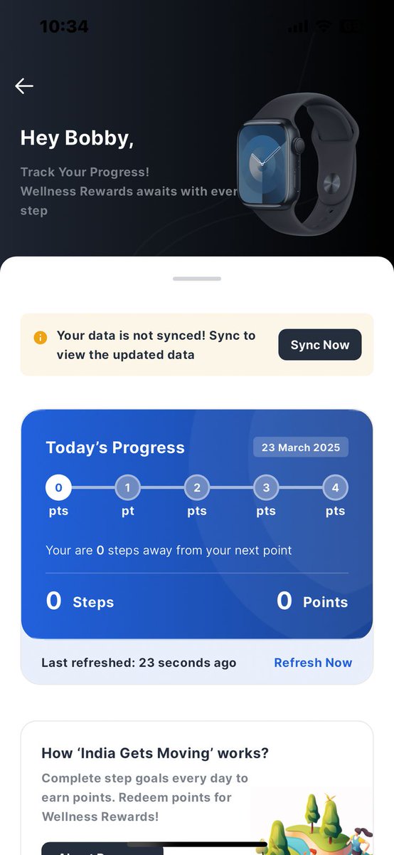 Bobby_sharma5's tweet photo. Hey @Zopper_IN I have enrolled in india gets moving initiative and all things are working fine till yesterday. Now here by here by HDFC Ergo @HDFCERGOGIC app is not syncing my steps data. What to do now to get the points?? Could you please check the issue? https://t.co/b9gJmxQuHb