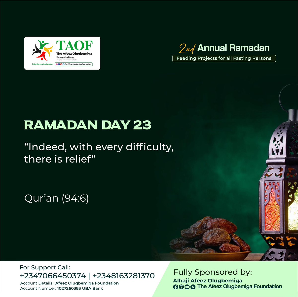 taof24's tweet photo. #Day_23! “Indeed, with every difficulty, there is relief”.

- Quran (94:6)

#Ramadan
#RamadanKareem https://t.co/gkcyNOBabe