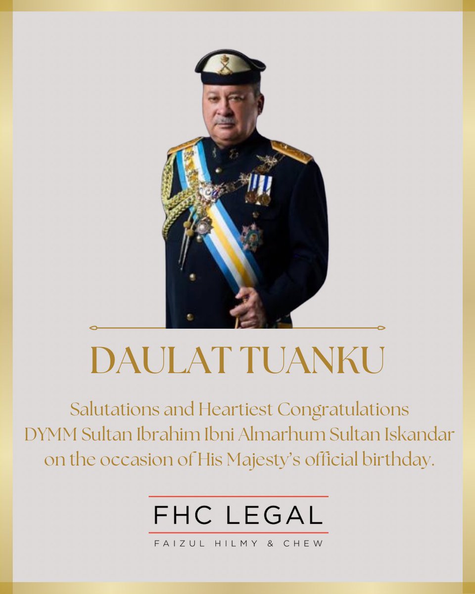 fhc_legal's tweet photo. DAULAT TUANKU
Salutations and heartiest congratulations from all of us at #fhclegal
.
.
.
#daulattuanku #sultanjohor #johorbahru #johor #royalpressoffice #theroyaljohor #johordarultakzim #royal #royaljohor #malaysia https://t.co/ysB7sgtNEn