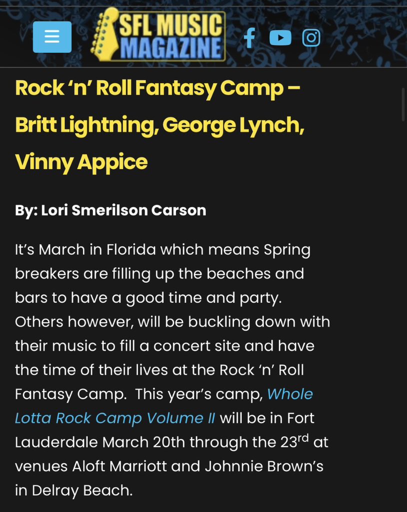 Check out the latest from SFL Music Magazine! SFL Music Magazine just dropped a feature on Whole Lotta Rock Camp Vol. II happening right now in Florida!

Read the full article and see what the buzz is about!

sflmusic.com/rock-n-roll-fa…