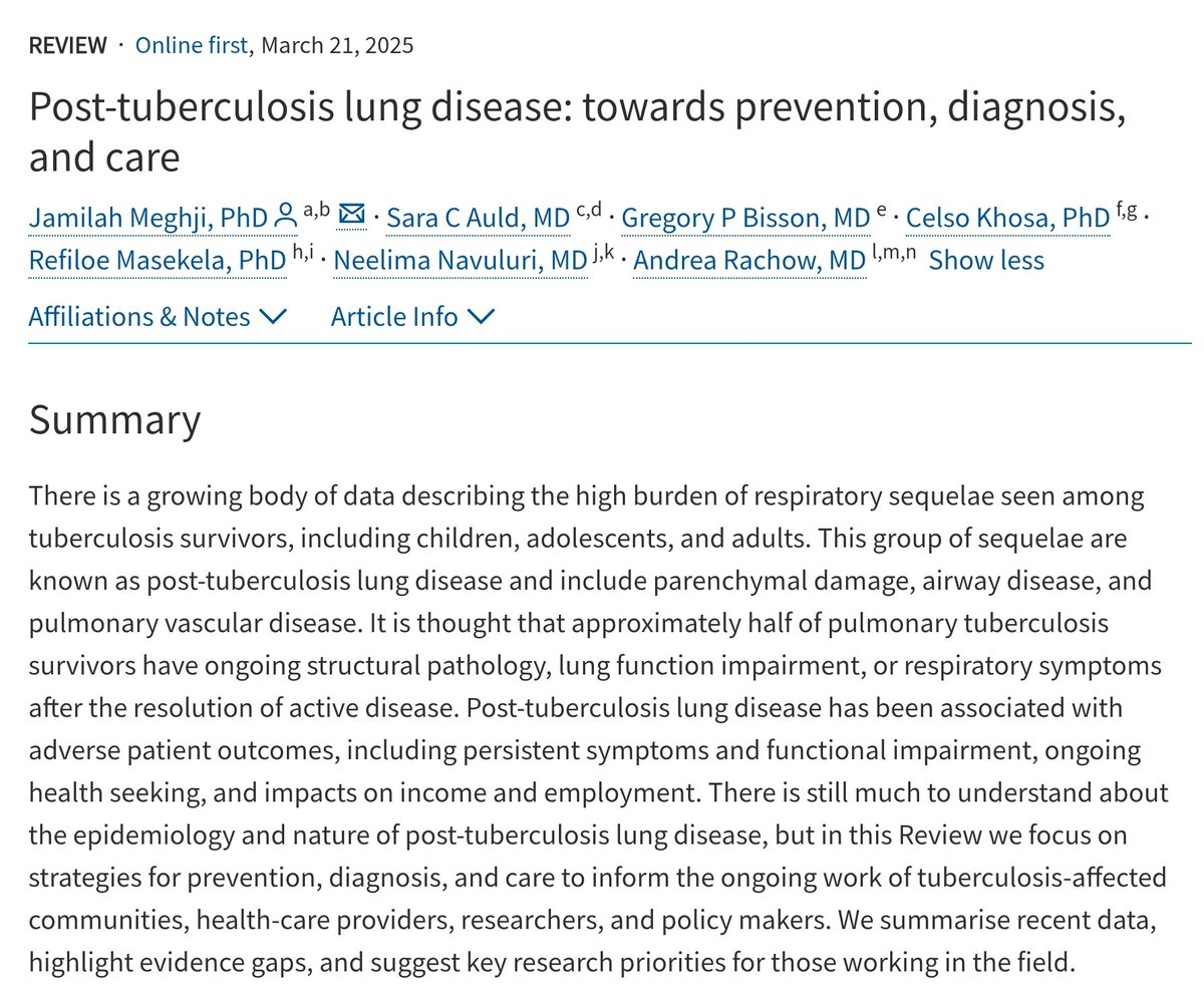 Up to 50% of TB survivors face lasting lung damage—even after cure. Post-TB lung disease is real, underrecognized, and impacts lives. We need prevention, diagnosis &amp; care beyond treatment. kwnsfk27.r.eu-west-1.awstrack.me/L0/https:%2F%2…