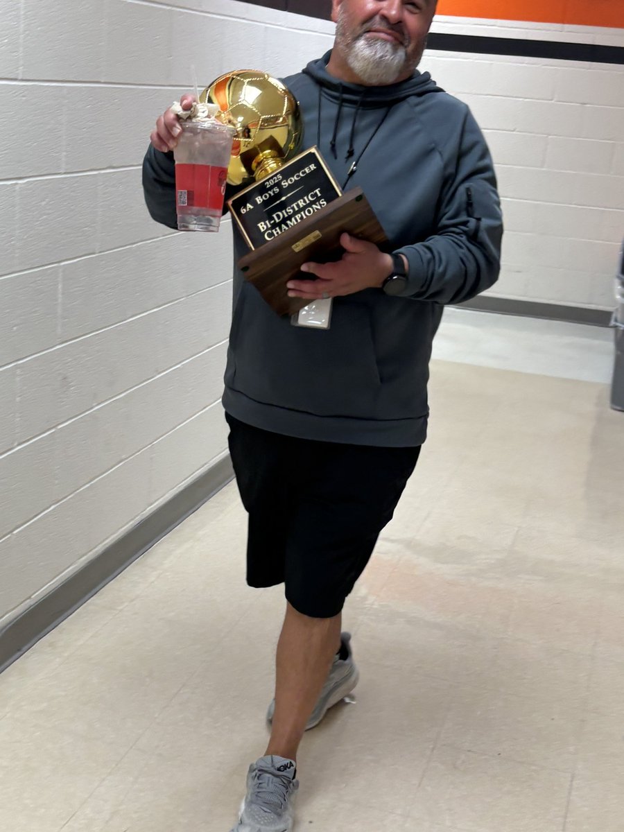 For 25 years my dude has been repping the orange and black for Haltom and last night he got to hold the Bi-District championship trophy for the first time. He’s taught me more about soccer than I ever thought I’d learn. Couldn’t be happier for THE GOAT. #ELJefe