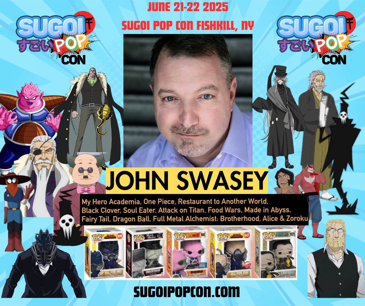 sugoipopcon's tweet photo. We are thrilled to announce that John Swasey will be a guest at Sugoi Pop Con on June 21-22 at the Fishkill Rec Center in Fishkill, NY.
Tickets on sale at https://t.co/8hzZ4zTOHg
John has voiced characters for English versions of Japanese anime series and video games. https://t.co/dj8LWaHbuG