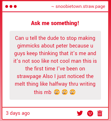 snoobble's tweet photo. do you think i'm dumb?? for real just buzz off. i don't know how to make it MORE clear to you that me or my friends HATE you. and all this trying to "clear your name" is just digging a deeper hole https://t.co/VCJ7WSxQad