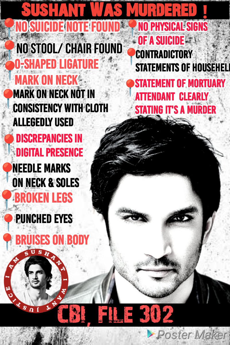 If closure report news is true that it's a suicide
Then why were injuries on Sushant Singh Rajput body?
Why autopsy done after Sunset?
We want answers.
Don't think we are fools &amp;we don't know on whose tune you are dancing CBI.
No Parallel To SSR Case
#JusticeForSushantSinghRajput