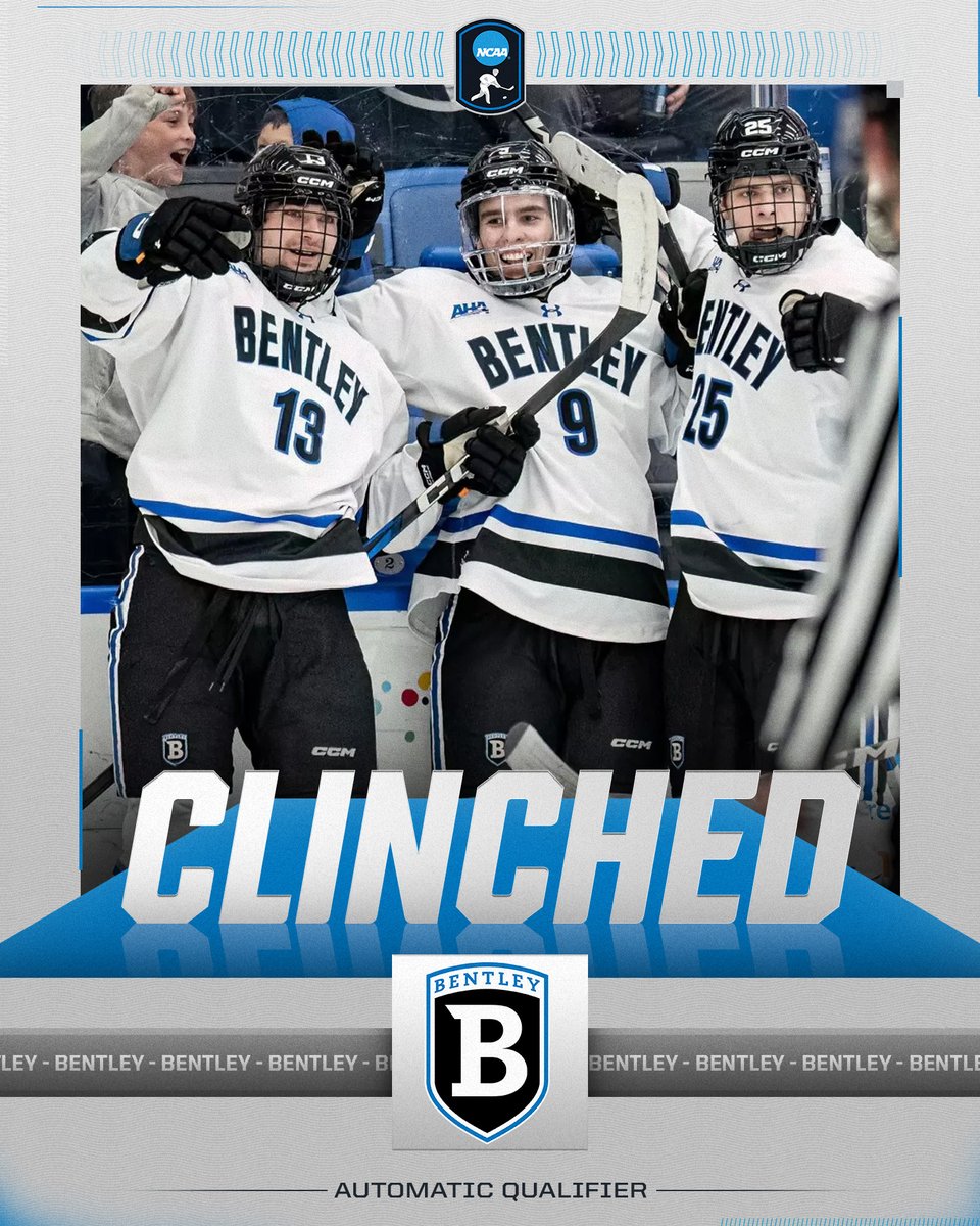 NCAA Ice Hockey (@ncaaicehockey) on Twitter photo 🐦⬛ CLINCHED 🐦⬛
<a href="/BentleyHockey/">Bentley Hockey</a> have clinched a spot in the 2025 NCAA DI Men's Ice Hockey Tournament after defeating Holy Cross, 6-3, in the <a href="/Atlantic_Hockey/">Atlantic Hockey America</a> tournament.
#NCAAHockey 🐦⬛ CLINCHED 🐦⬛
<a href="/BentleyHockey/">Bentley Hockey</a> have clinched a spot in the 2025 NCAA DI Men's Ice Hockey Tournament after defeating Holy Cross, 6-3, in the <a href="/Atlantic_Hockey/">Atlantic Hockey America</a> tournament.
#NCAAHockey