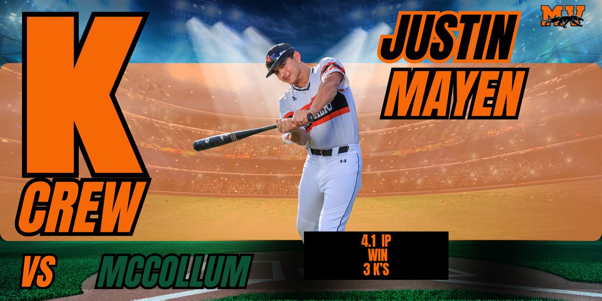 Official MV Baseball (@mvpnthrbaseball) on Twitter photo Earning the #KCrew Award for the victory on the mound vs. McCollum is Justin Mayen. <a href="/MVISD/">Medina Valley ISD</a> <a href="/HighSchoolMV/">Medina Valley High School</a> Earning the #KCrew Award for the victory on the mound vs. McCollum is Justin Mayen. <a href="/MVISD/">Medina Valley ISD</a> <a href="/HighSchoolMV/">Medina Valley High School</a>