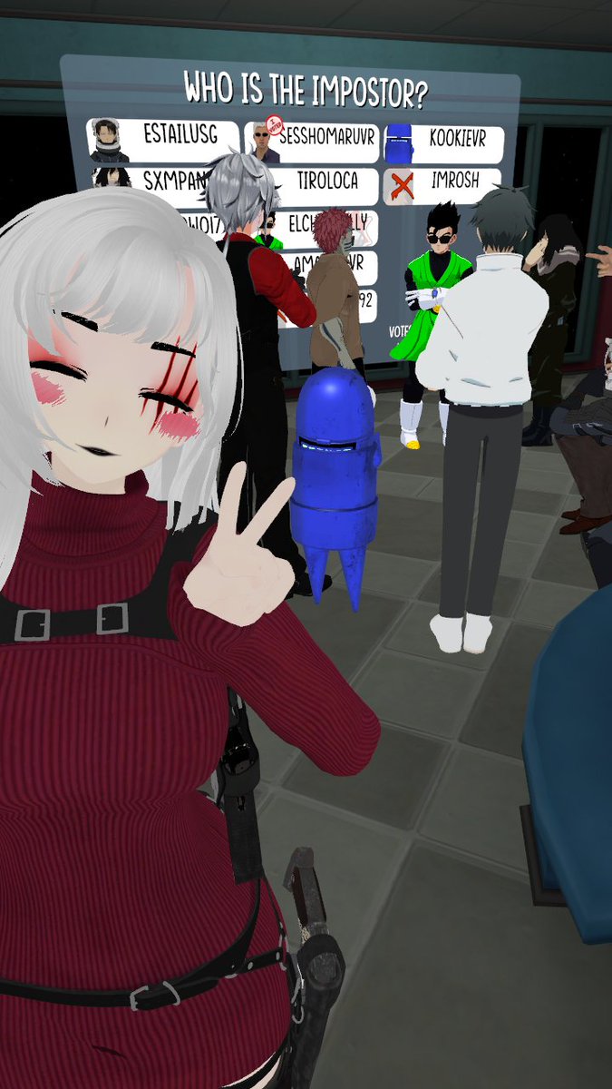 TiroLocaVR's tweet photo. Lo bueno de haber sido la única mujer, ese día, es que entre ellos discutían sobre quien era el impostor y yo me tomaba fotitos jiji 😝
#EstaSquad #TiroLoca #vtuber #amongusVR https://t.co/IECz5xf21l