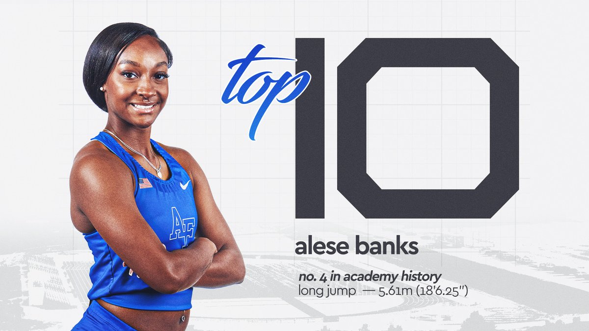 AF_TFXC's tweet photo. Winner. Winner.

Leaping 5.61 meters (18'6.25") during her first outdoor long jump, Alese Banks won the 35-athlete event and debuted at No. 4️⃣ on the Academy's all-time standings! https://t.co/GGjsSBKZOP