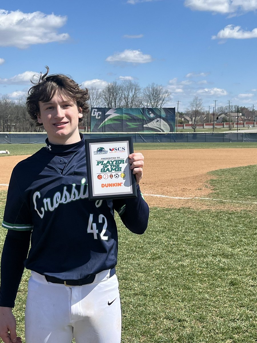 Congratulations to Parker Covington, 4.2IP, 1H, 1R, 2 K, in today’s big 7-6 win over Henry Clay.  
Parker is our Dunkin Donuts player of the Game.
Great Work Parker!!