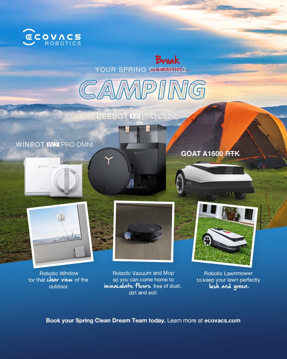 ecovacsrobotics's tweet image. Have you heard the breaking news? Spring Cleaning has been cancelled! 🤗 Let (DEEBOT/WINBOT/GOAT) handle the mess while you enjoy the season!

#SpringCleaningCancelled #SpringCleaning #RoboticsForAll