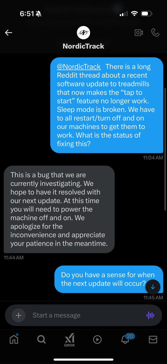 azsundreamer's tweet photo. @NordicTrack 
Please fix the software bug that has been issue for over two months. I sent this in January https://t.co/WvjD1BeHzP
