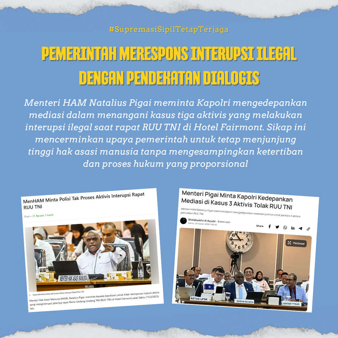 ragheeell's tweet photo. Pemerintah respon interupsi ilegal waktu pembahasan RUU TNI, penyampaian pendapat  merupakan bagian dari HAM yang harus di jaga
#SupremasiSipilTetapTerjaga https://t.co/E8ovG2FY3m