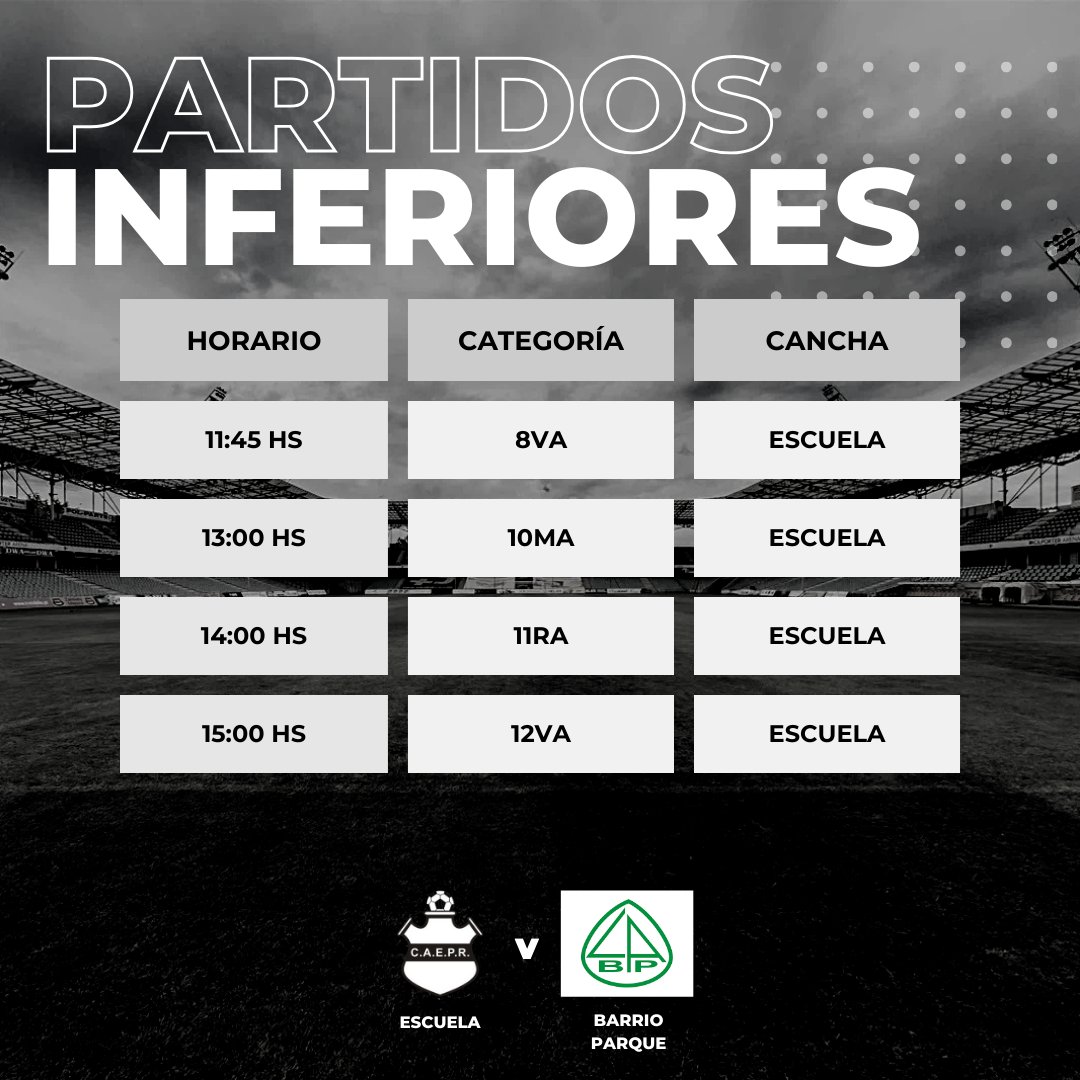 oficial_caepr's tweet photo. 📢 Nueva jornada de inferiores ⚽🖤🤍
Este domingo 23 de marzo, seguimos compitiendo en la Zona Platino con un nuevo desafío ante Barrio Parque.
📍 Predio UOM
📍 Cancha de Escuela
Los partidos comienzan a partir de las 9 AM ⏰ ¡Acompañemos a nuestros chicos en esta fecha clave https://t.co/3oVwsqVjkB