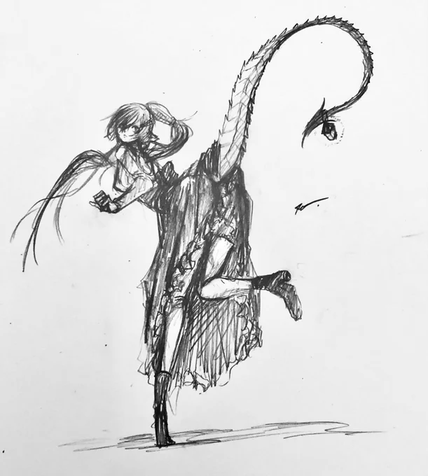 しっぽ×ポニテ…  #イラスト 