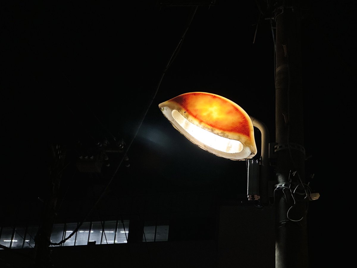 Gyozakai_u's tweet photo. 餃子型街灯は、夜はこんな感じに光ります https://t.co/nPZIYhdfoT