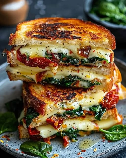 Elevate your grilled cheese with Sun-Dried Tomato, Spinach, and Ricotta!