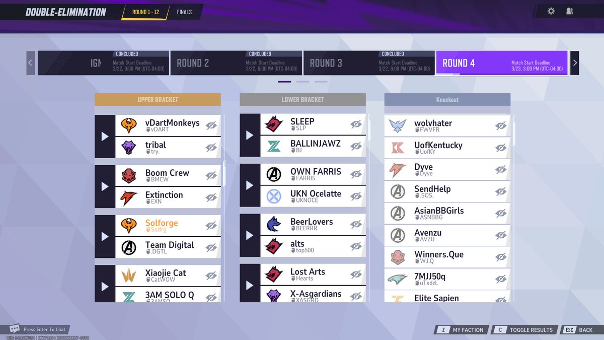 Couple of light Upper Bracket Games
Round 4 Up next vs <a href="/TeamDigitalGGs/">TEΔM DIGITΔL</a> 
Tomorrow 3 pm EDT