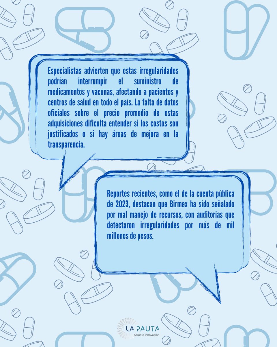 lapautainnova's tweet photo. 📰Investigan a Birmex por sobreprecios de hasta 50 mil millones en medicamentos. Expertos alertan desabasto y falta de transparencia tras auditorías de 2023 💊

🔗Consulta la noticia aquí 👉: https://t.co/N18wyd8mUk

#saludpublica 
#medicamentosmx 
#desabasto https://t.co/dqTL3rbAQj
