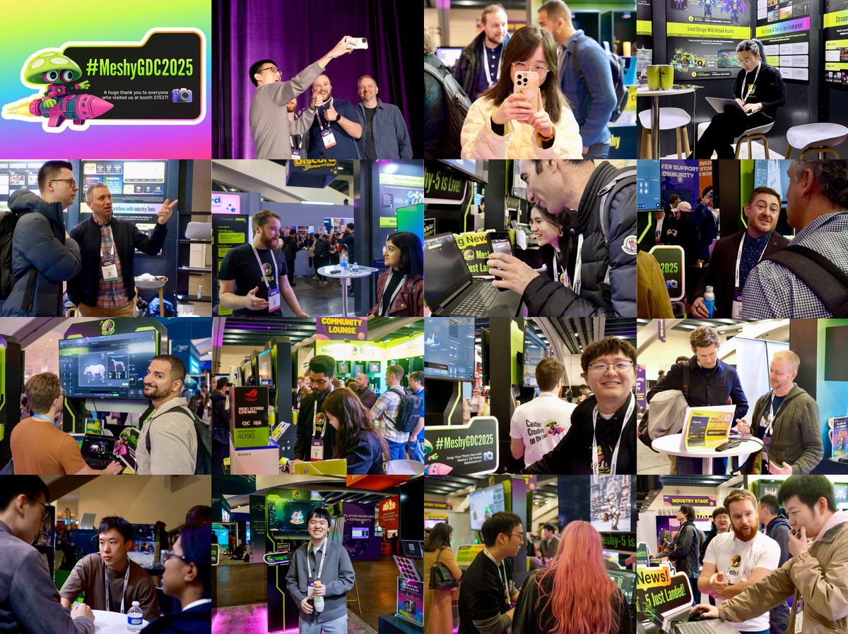 👏 What an incredible #GDC2025!

🤍 Thank you to everyone who stopped by Booth S1527 to see #MeshyAI in action. A huge shoutout to our amazing team (👋 say hi in the pics below!)

✨ We’re just getting started—stay tuned for more 3D magic!