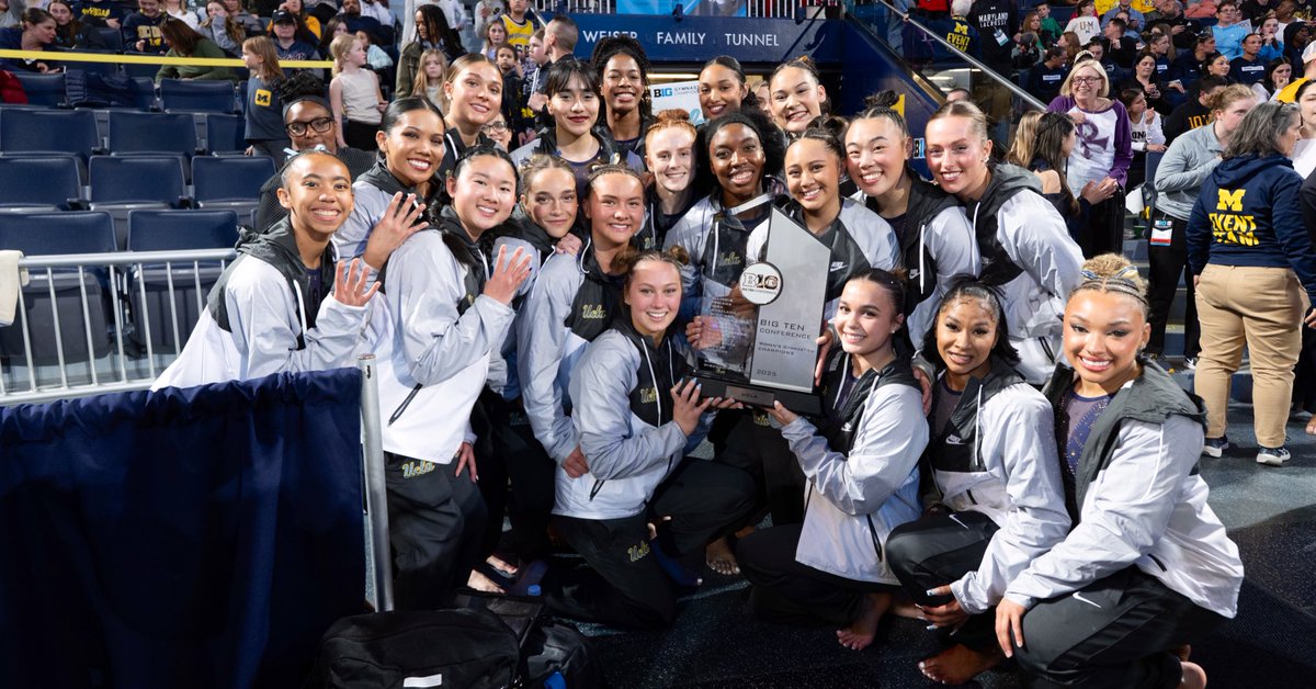 uclagymnastics's tweet photo. History made!
💙 1st @bigten Championship
💛 Reg. season &amp; conference championships sweep
💙 1st UCLA team to win both the Big Ten reg. season &amp; conference titles
💛 B1G Championship record 198.450 team score
💙 1st B1G team with 3 different perfect 10s in same championship meet https://t.co/7eZ80No2aL