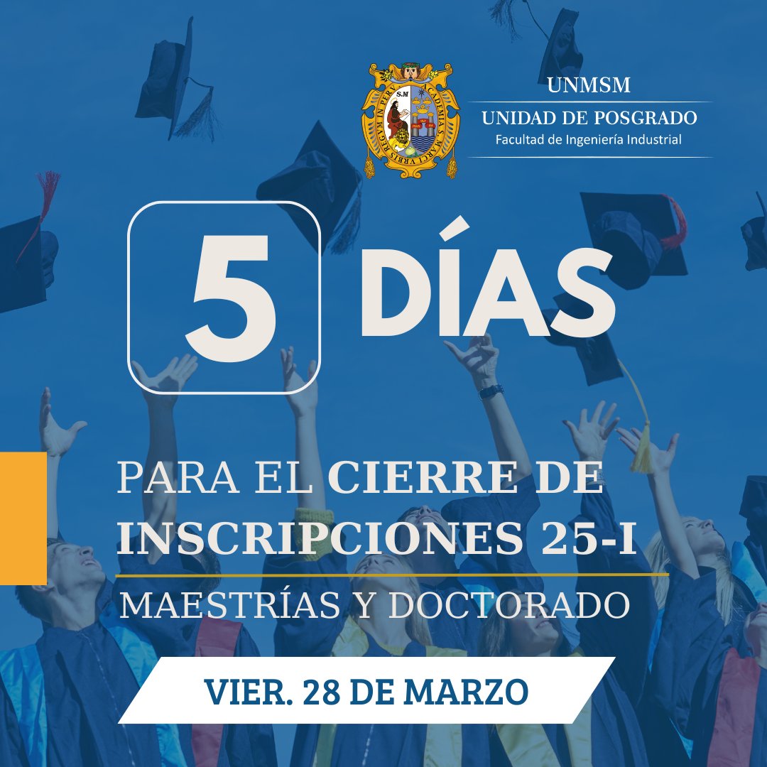 UpgUnmsm's tweet image. ⏳ ¡Solo 5 días!
Estudia una Maestría o Doctorado en la UNMSM – FII.
📚 Proceso de admisión 2025-I.
🗓 Cierre: 28 de marzo
🔗 Inscríbete 👉wa.link/k5p9w6