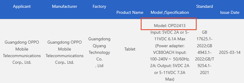 rajAnoop_'s tweet image. Official ✅
#OnePlus Pad 2 Pro [~OPD2413] 
Approves 3C Certification in China🇨🇳

⭕ #Snapdragon 8Elite🐉
⭕ 80W⚡

#oneplus13t #OnePlusPad2Pro @encoword @4k_isn
❤, RT 🔁 for TECH UPDATES