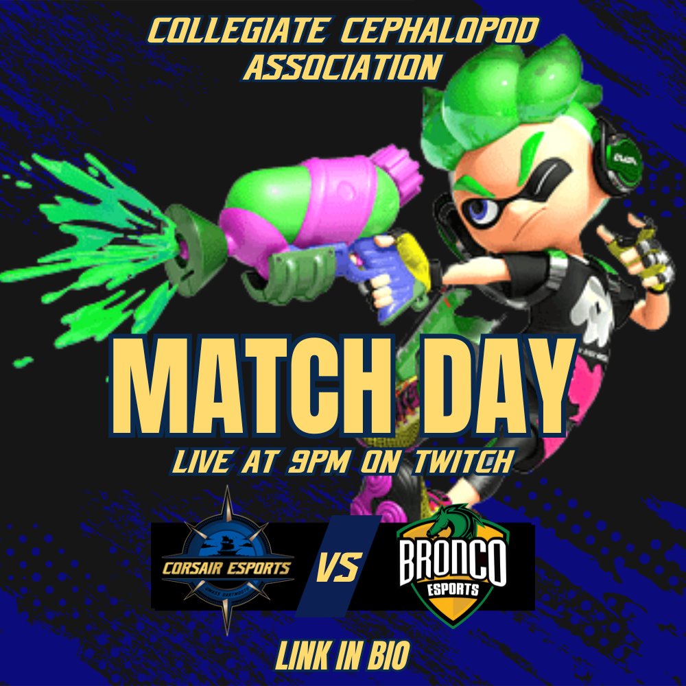 UMassdesports's tweet photo. Tonight at 9 PM our Splatoon roster faces off against @CPPEsports. Stop by our Twitch and cheer our Corsairs on!
#umassdartmouth #CorsaireSports #eSports #collegiate #ForgedAtSea https://t.co/JGYblxgNfJ