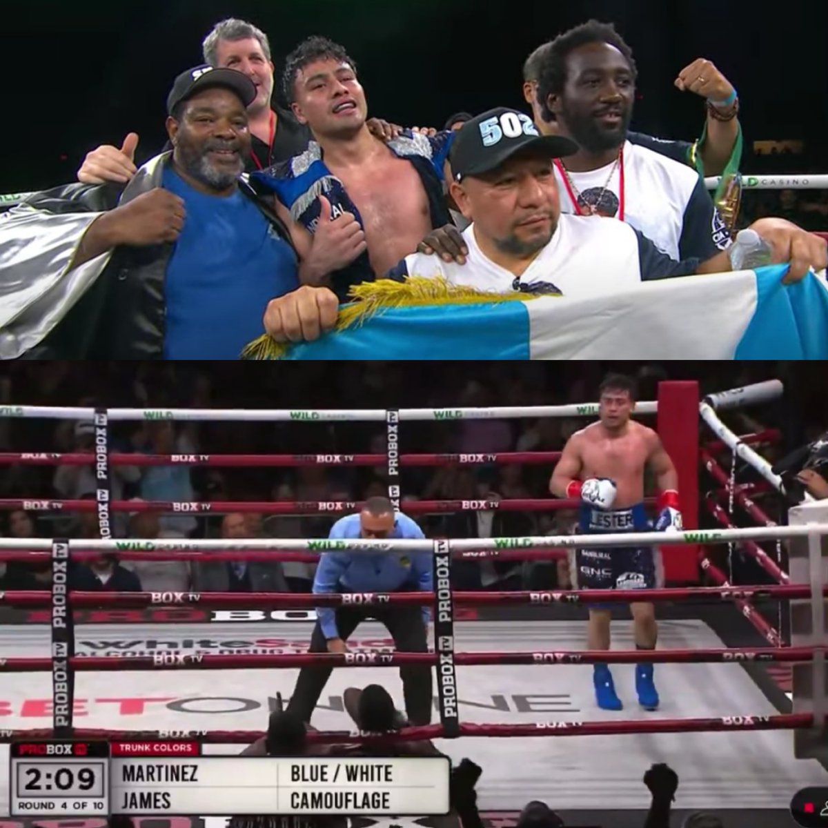 NuestroDiario's tweet photo. #DeportesND ¡Sigue el invicto! 🥊🇬🇹🔥😱

Léster Martínez sumó su triunfo 19 (16 por la vía del nocaut) frente al estadounidense Joeshon James. 

📌 El petenero ganó por la vía rápida en el cuarto asalto, y retuvo el título de campeón latino en peso supermediano.

📸 ProBoxTV https://t.co/wZqrD7wxKJ