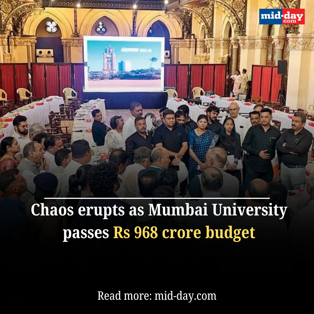 mid_day's tweet image. Mumbai University’s Senate approves a ₹968.17 crore budget for 2025-26, reflecting a 9.52% increase. The session witnessed protests and demonstrations but passed by majority vote. 

#MumbaiUniversity #Budget2025 #StudentAffairs 

mid-day.com/mumbai/mumbai-…