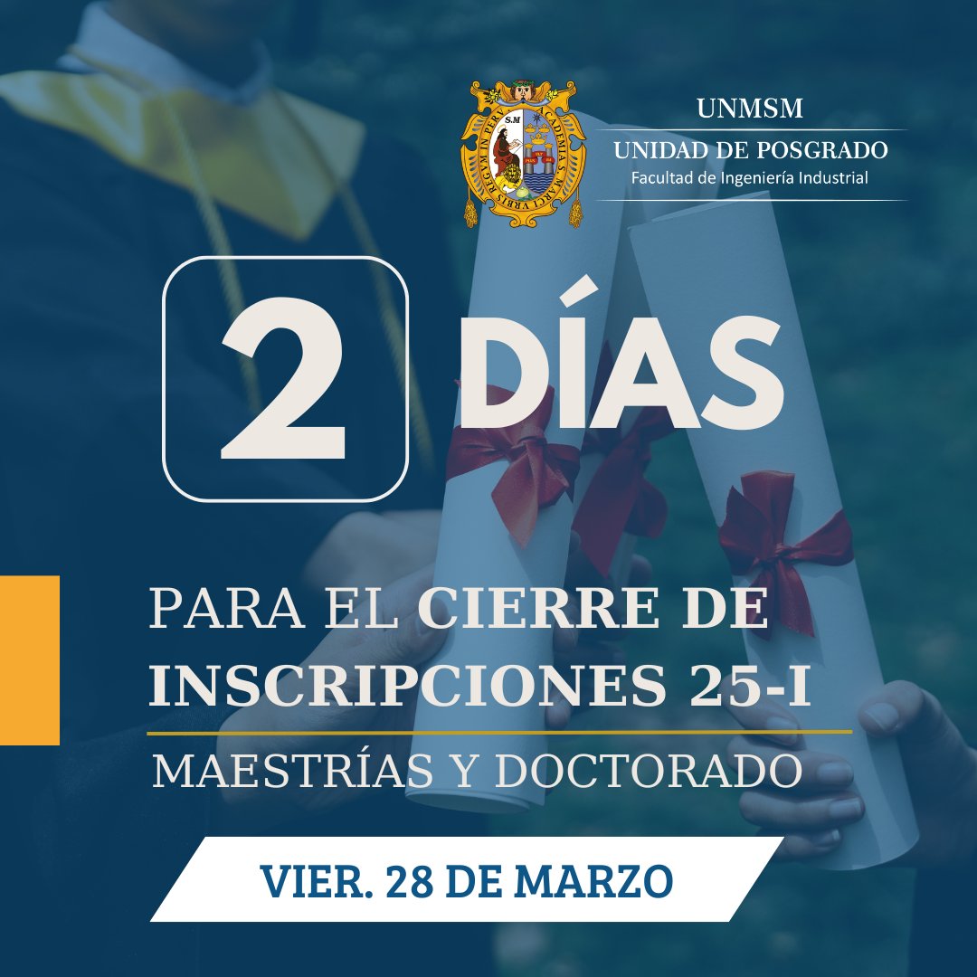 UpgUnmsm's tweet image. ⏰ Solo 2 días para postular al posgrado UNMSM – FII.
🎓 ¡Tu futuro profesional comienza hoy!
🗓 Cierre: 28 de marzo
🔗 Regístrate 👉  wa.link/k5p9w6