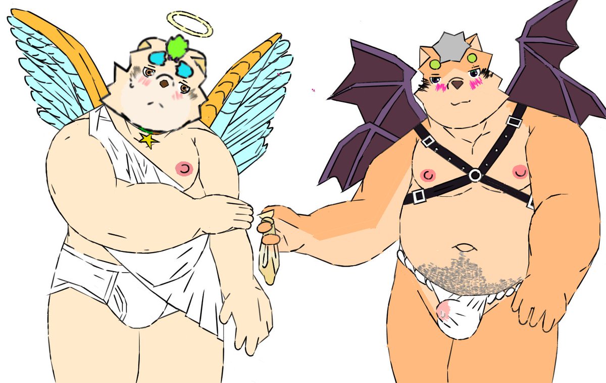 dc23h's tweet photo. 天使ニノム🐻😇🪽と悪魔クロ😼😈🍼💨💦🔞

天使ニノムは悪魔クロの純色の精子が入った使用済みコンドームを試してみたいと!? https://t.co/pV1djPdY5v