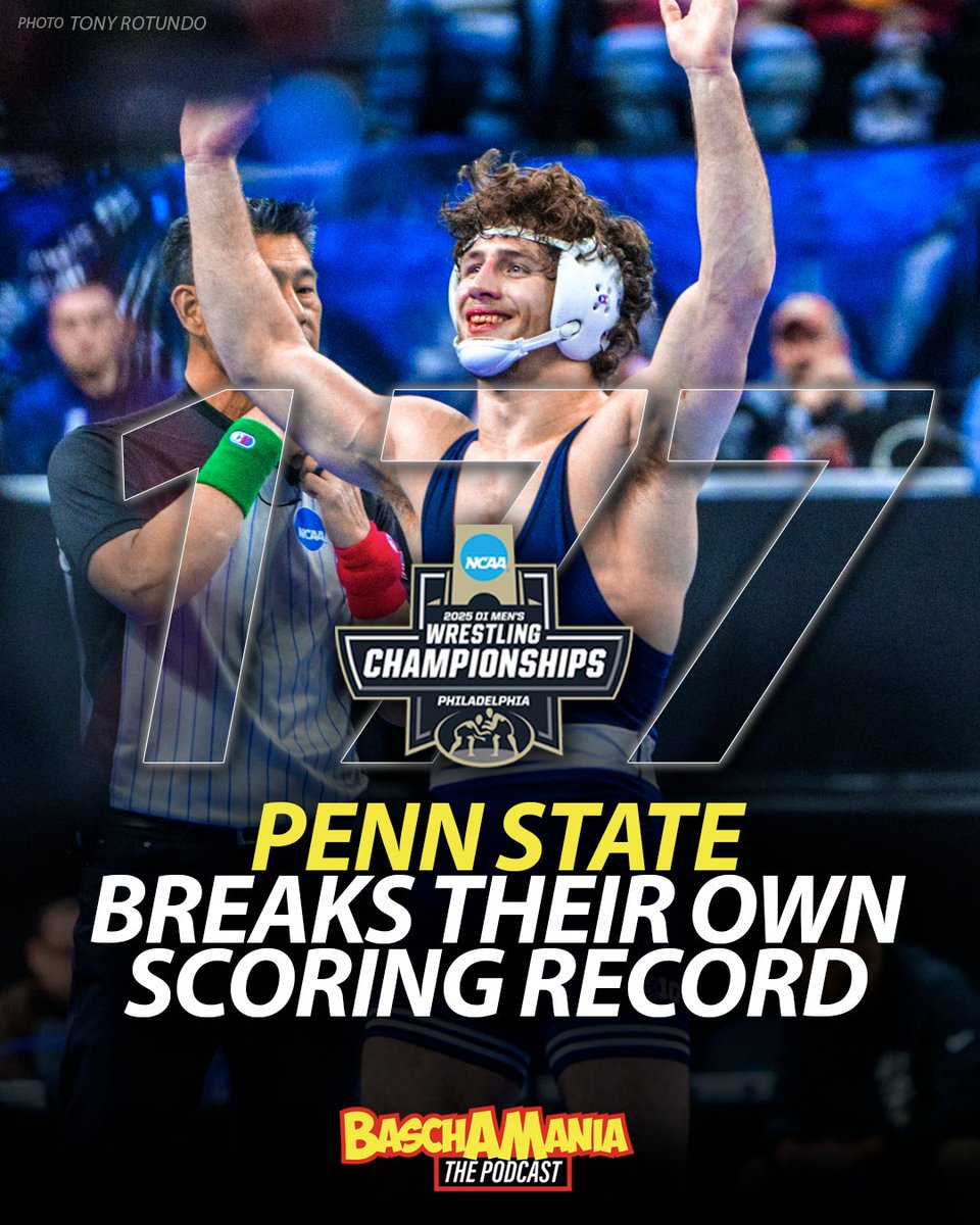 JustinJBasch's tweet photo. Penn State broke their own scoring record by scoring 177 points this year - up from the 172.5 record they set last year. Wild.

Final Top 10 Team Scores:
1 Penn State 177.0  
2 1 Nebraska 117.0  
3 Oklahoma State 102.5  
4 Iowa 81.0
5 Minnesota 51.5  
5 Ohio State 51.5
7 Cornell 50.0
8 NC State 46.5
9 Northern Iowa 45.5
10 Illinois 44.5